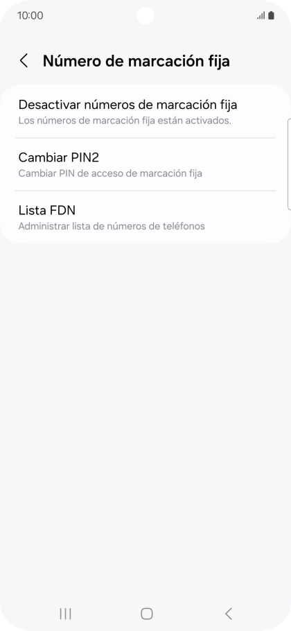 Pulsa Desactivar números de marcación fija.