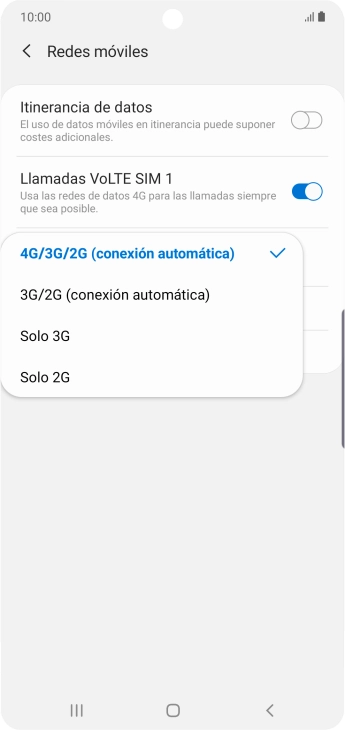 Pulsa el tipo de red deseado.