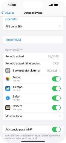 El consumo total aparece junto a Periodo actual.