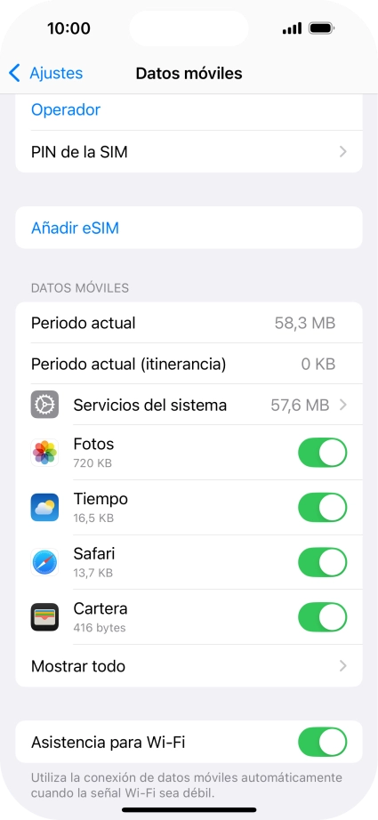 El consumo total aparece junto a Periodo actual.