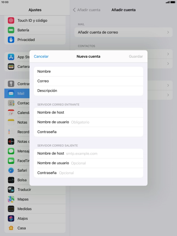 Pulsa Nombre de usuario e introduce el nombre de usuario de tu cuenta de correo electrónico.