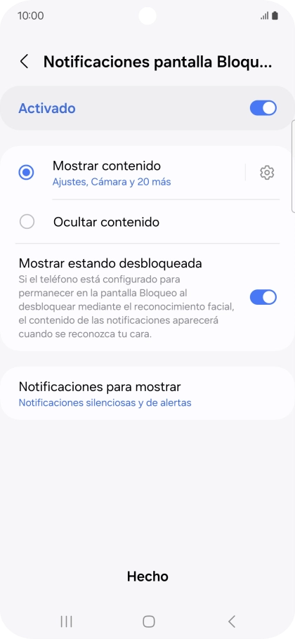 Pulsa los ajustes deseados para activarlos o desactivarlos.