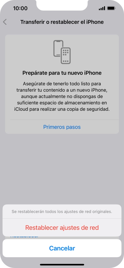 Pulsa Restablecer ajustes de red.