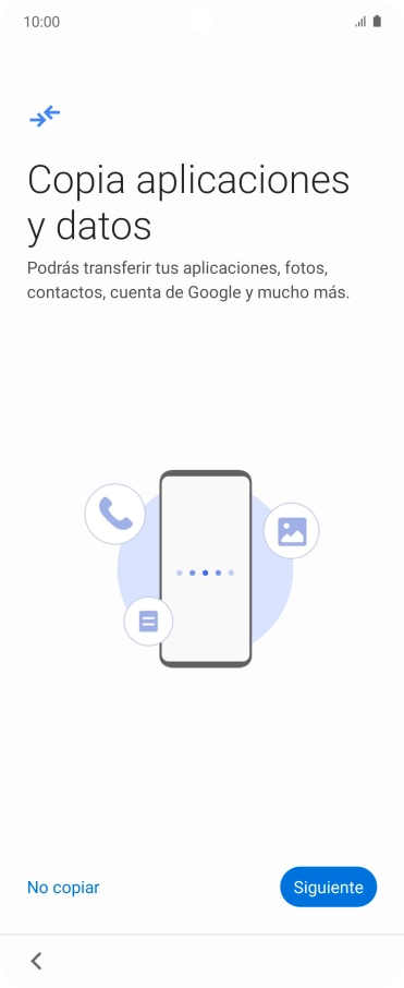Puedes transferir el contenido de otro teléfono cuando activas tu teléfono por primera vez y cuando lo has restablecido. Cuando aparezca en la pantalla del teléfono esta imagen, ya está listo para la transmisión del contenido del otro teléfono.