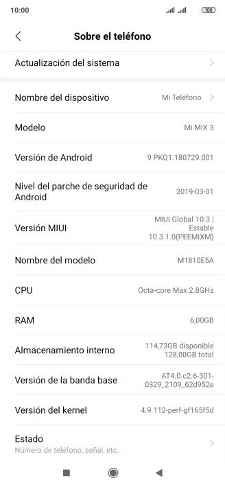 Pulsa Actualización del sistema. Si hay una versión de software nueva disponible, aparecerá ahora en la pantalla. Sigue las indicaciones de la pantalla para actualizar el software del teléfono.