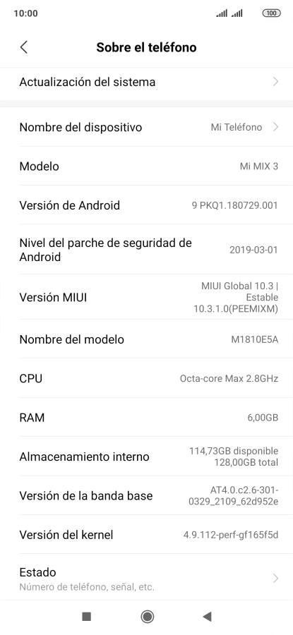 Pulsa Actualización del sistema. Si hay una versión de software nueva disponible, aparecerá ahora en la pantalla. Sigue las indicaciones de la pantalla para actualizar el software del teléfono.