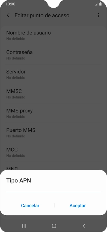 Introduce default y pulsa Aceptar.