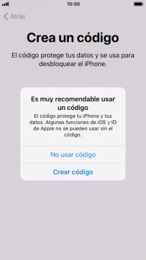 Si desactivas la función, pulsa No usar código.