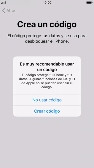 Si desactivas la función, pulsa No usar código.