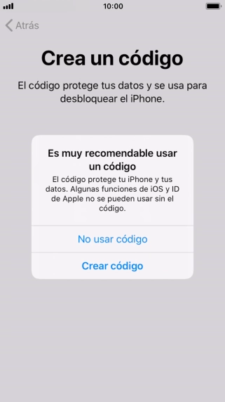 Si desactivas la función, pulsa No usar código.