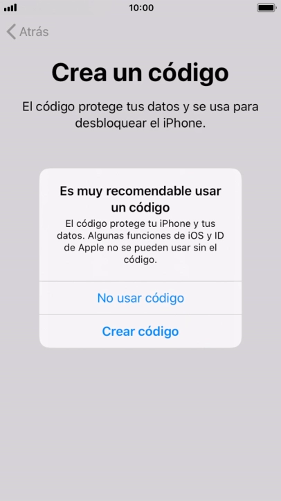 Si desactivas la función, pulsa No usar código.