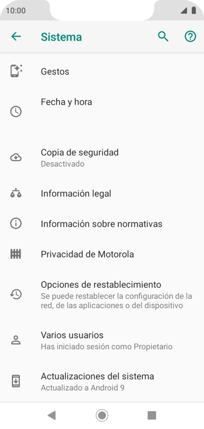 Pulsa Actualizaciones del sistema. Si hay una versión de software nueva disponible, aparecerá ahora en la pantalla. Sigue las indicaciones de la pantalla para actualizar el software del teléfono.