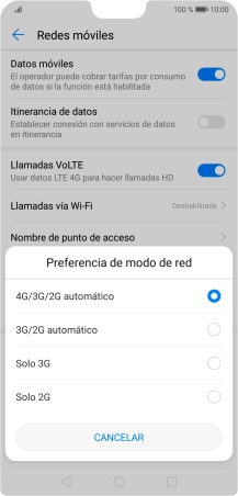Pulsa el tipo de red deseado.