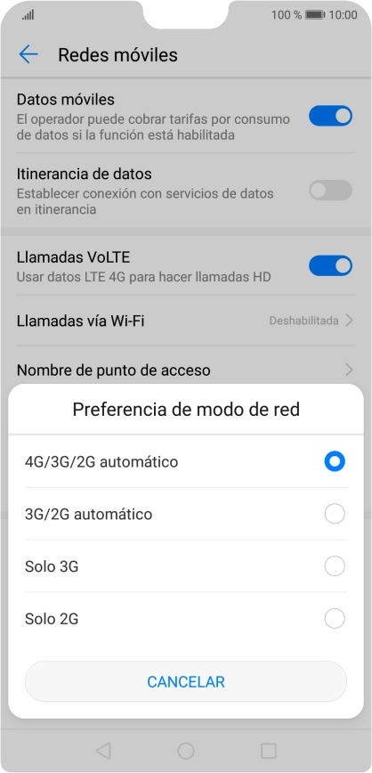 Pulsa el tipo de red deseado.