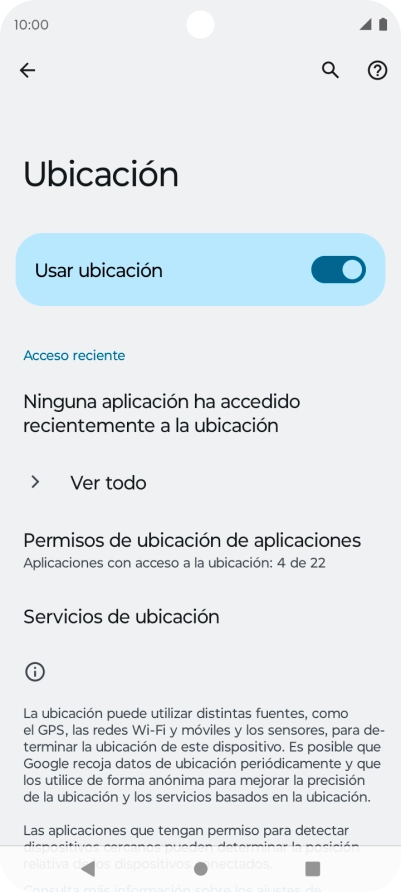 Pulsa Permisos de ubicación de aplicaciones.