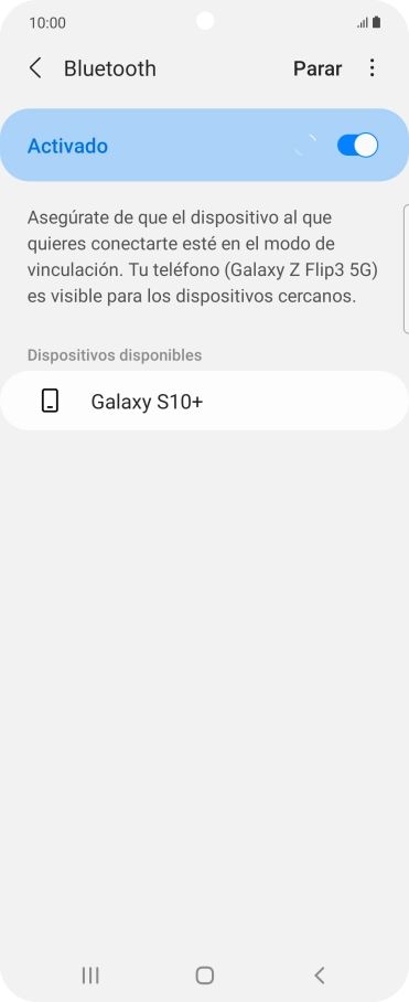Pulsa el dispositivo Bluetooth deseado y sigue las indicaciones de la pantalla para vincular el dispositivo al teléfono.