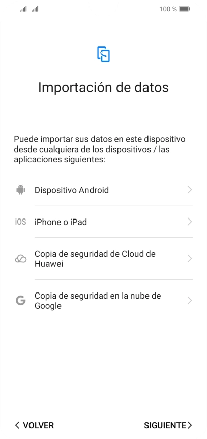 Puedes transferir el contenido de otro teléfono cuando activas tu teléfono por primera vez y cuando lo has restablecido. Cuando aparezca en la pantalla del teléfono esta imagen, ya está listo para la transmisión del contenido del otro teléfono.