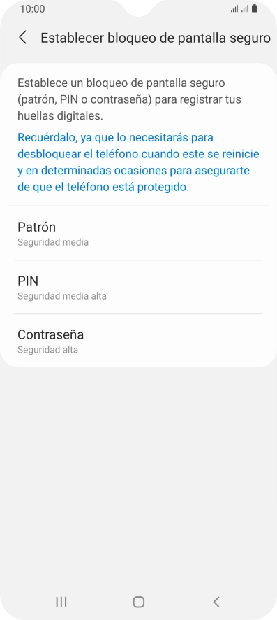 Pulsa el código de seguridad deseado y sigue las indicaciones de la pantalla para crear un código de seguridad del teléfono adicional.