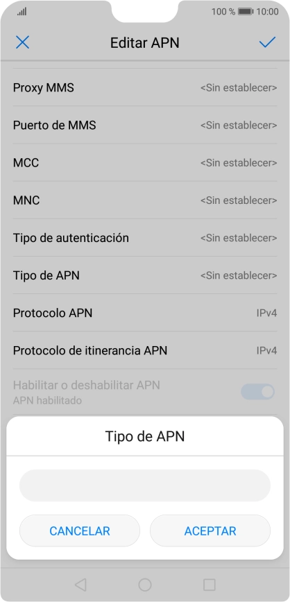 Introduce default y pulsa ACEPTAR.