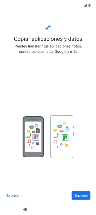 Puedes transferir el contenido de otro teléfono cuando activas tu teléfono por primera vez y cuando lo has restablecido. Cuando aparezca en la pantalla del teléfono esta imagen, ya está listo para la transmisión del contenido del otro teléfono.