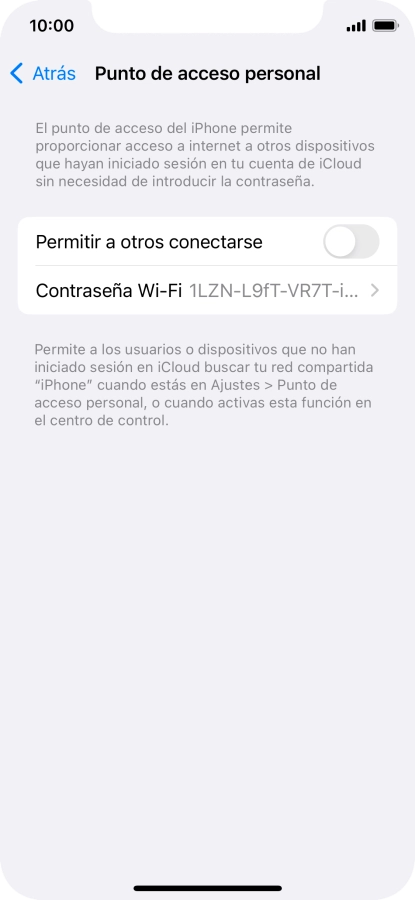 Pulsa Contraseña Wi-Fi e introduce una contraseña.