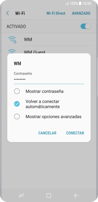 Introduce la contraseña de la red wifi y pulsa CONECTAR.