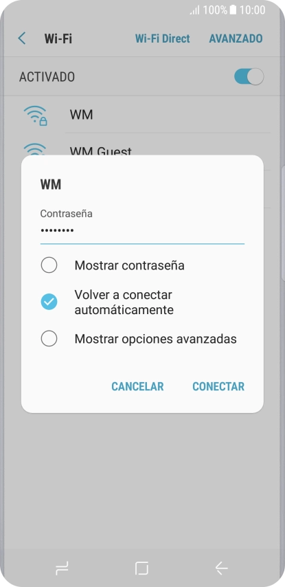 Introduce la contraseña de la red wifi y pulsa CONECTAR.