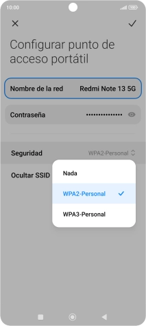 Pulsa WPA3-Personal para proteger la conexión wifi con una contraseña.