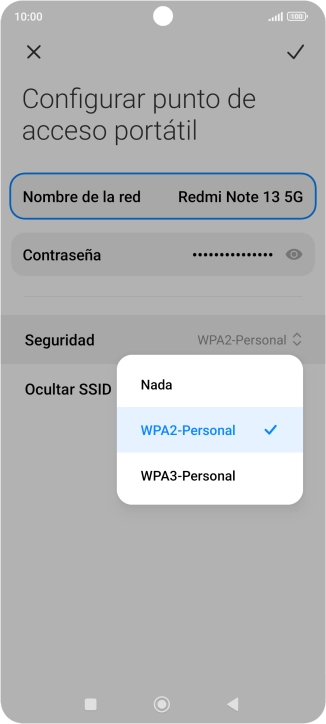 Pulsa WPA3-Personal para proteger la conexión wifi con una contraseña.