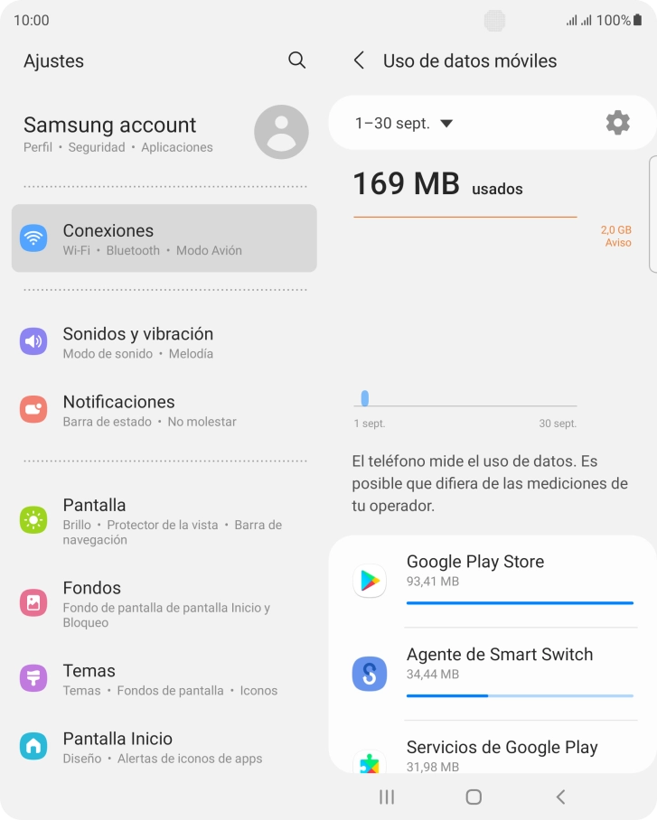 El consumo de datos por cada aplicación aparece bajo el nombre de la aplicación.