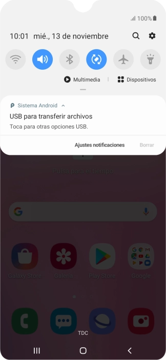 Pulsa Toca para otras opciones USB..