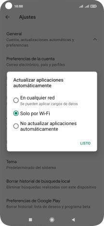 Para activar la actualización automática de apps utilizando la red móvil, pulsa En cualquier red.