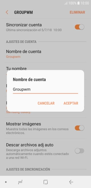 Introduce el nombre deseado de la cuenta de correo electrónico y pulsa ACEPTAR.