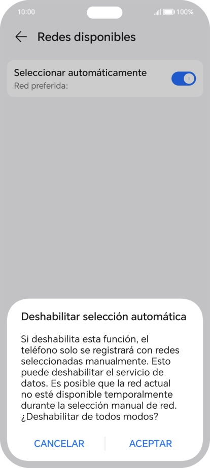 Pulsa ACEPTAR y espera mientras el teléfono está buscando redes.