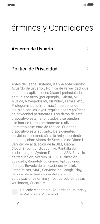 Pulsa en el campo  para aceptar los términos y condiciones.