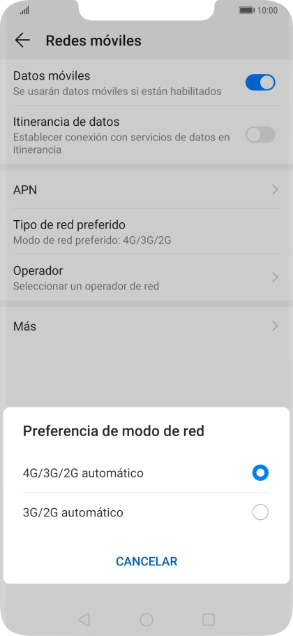 Pulsa el tipo de red deseado.
