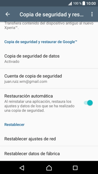 Pulsa Restablecer datos de fábrica.