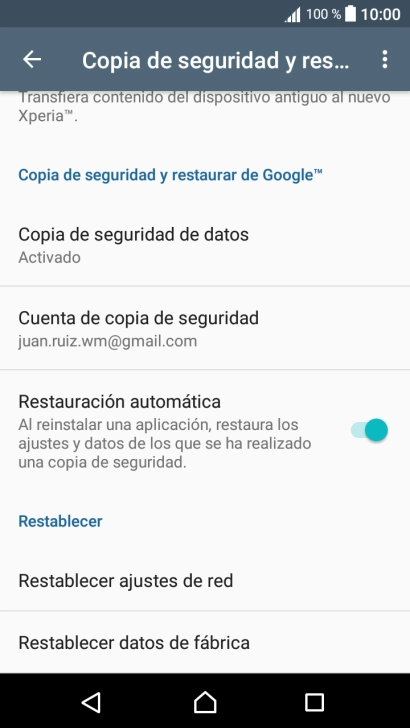 Pulsa Restablecer datos de fábrica.