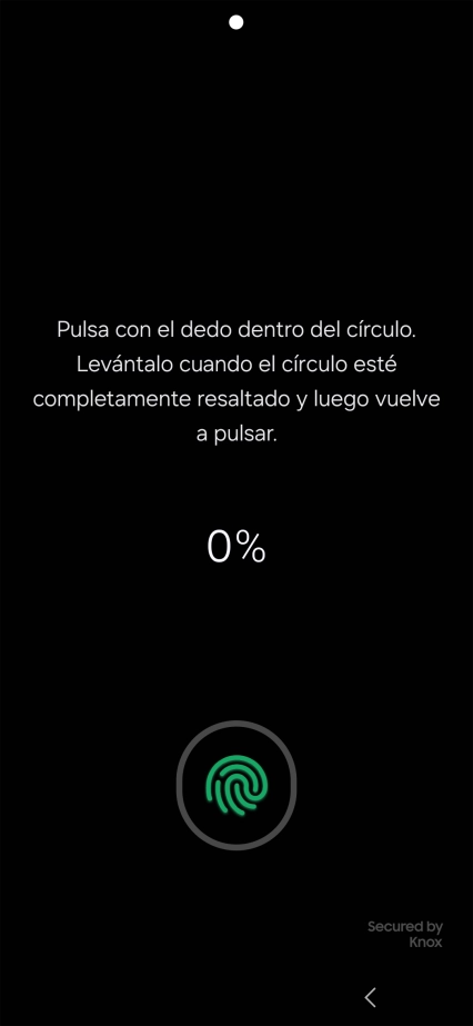 Sigue las indicaciones de la pantalla para crear una huella digital como código de seguridad.
