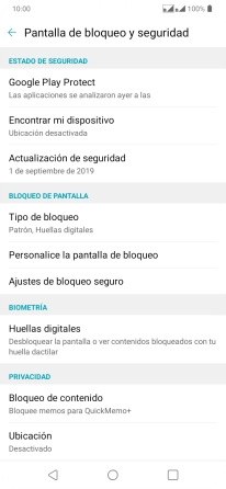 Pulsa Tipo de bloqueo e introduce el código de seguridad extra que has creado anteriormente.