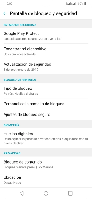 Pulsa Tipo de bloqueo e introduce el código de seguridad extra que has creado anteriormente.