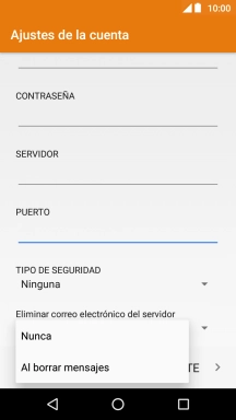 Pulsa Nunca para conservar los correos electrónicos en el servidor cuando los borras del teléfono.