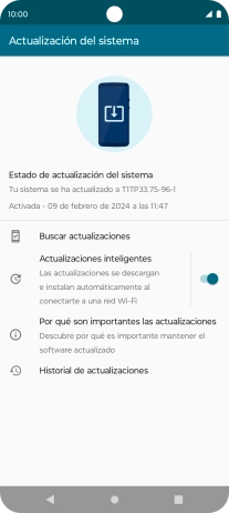 Pulsa Buscar actualizaciones. Si hay una versión de software nueva disponible, aparecerá ahora en la pantalla. Sigue las indicaciones de la pantalla para actualizar el software del teléfono.