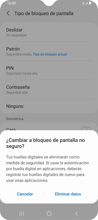 Pulsa Eliminar datos.