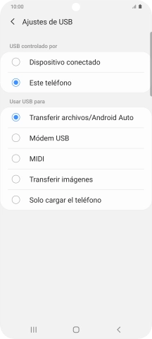 Pulsa Transferir archivos/Android Auto.