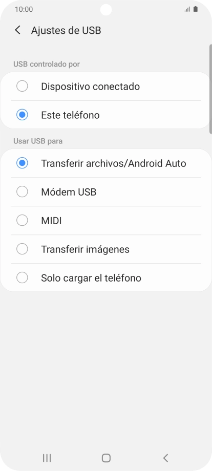 Pulsa Transferir archivos/Android Auto.