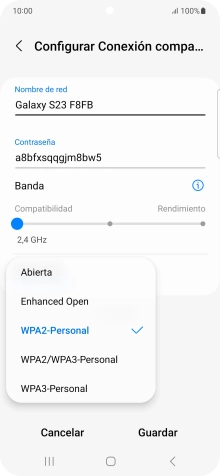 Pulsa WPA3-Personal para proteger la conexión wifi con una contraseña.