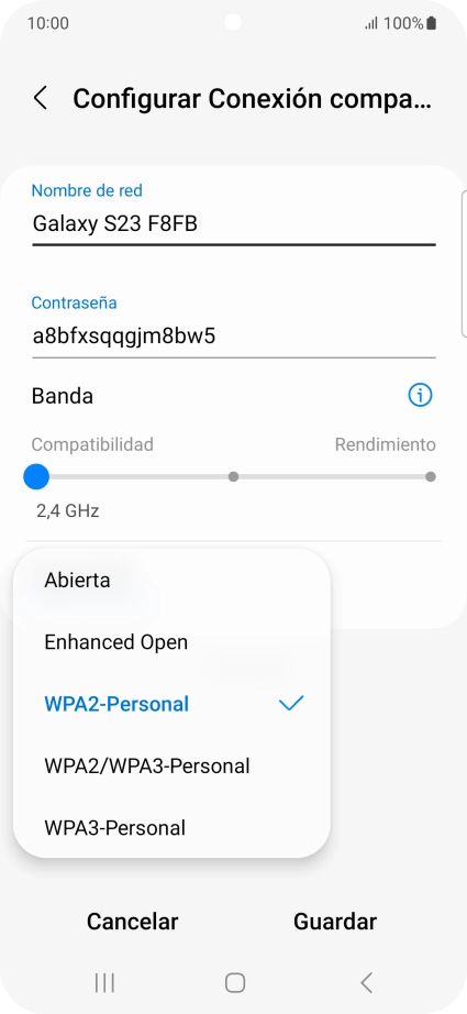 Pulsa WPA3-Personal para proteger la conexión wifi con una contraseña.