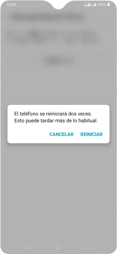 Pulsa REINICIAR. Espera unos instantes mientras el teléfono restablece la configuración predeterminada. Sigue las indicaciones de la pantalla para configurar el teléfono y dejarlo listo para su uso.