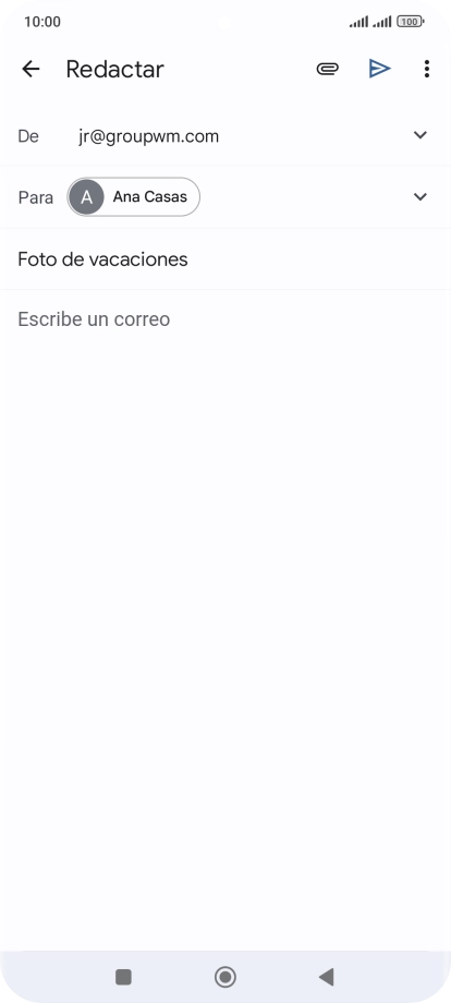 Pulsa en el campo de escritura  y escribe el texto del correo electrónico.
